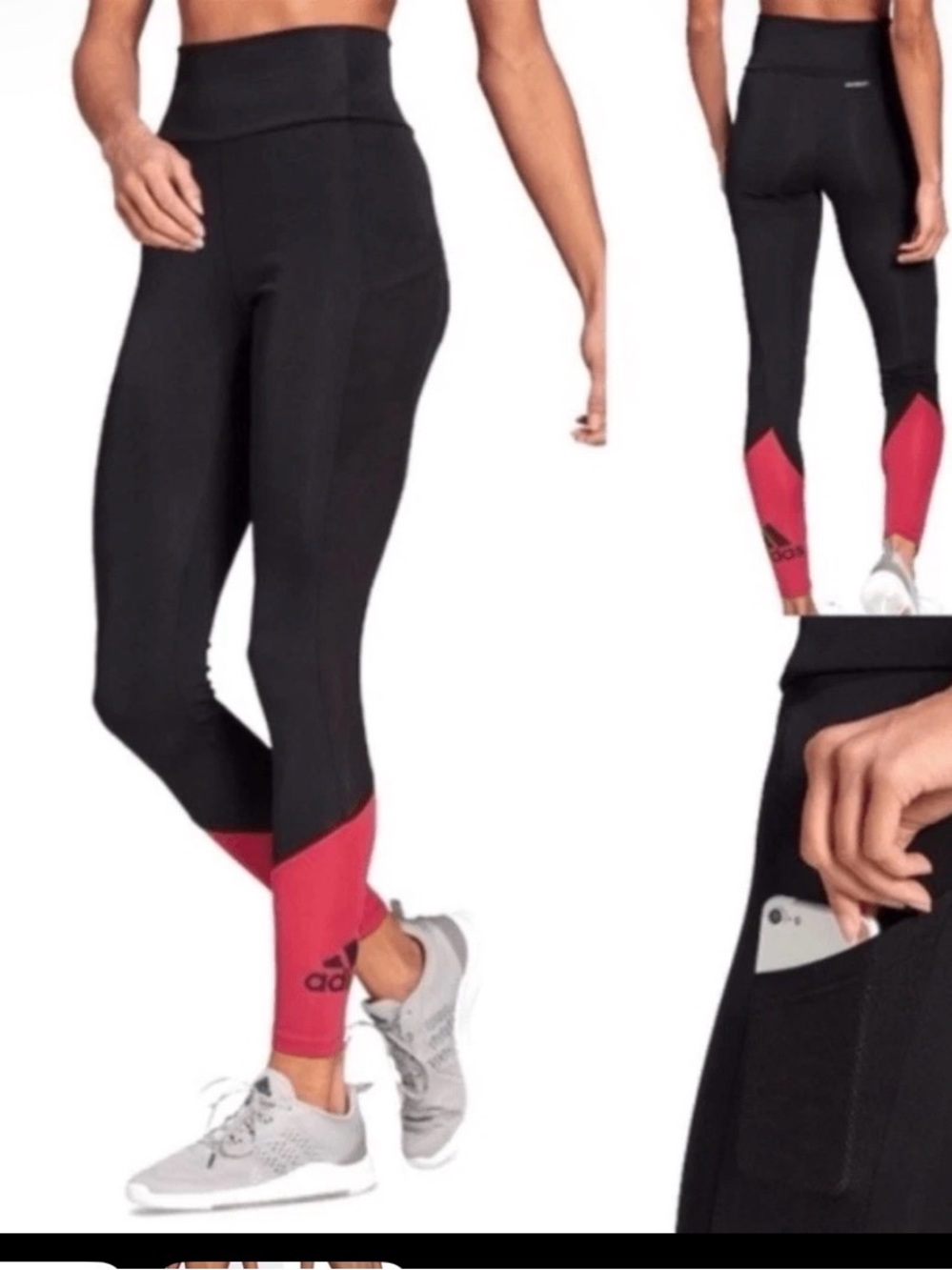 adidas Black Leggings with Pink Lower Panels